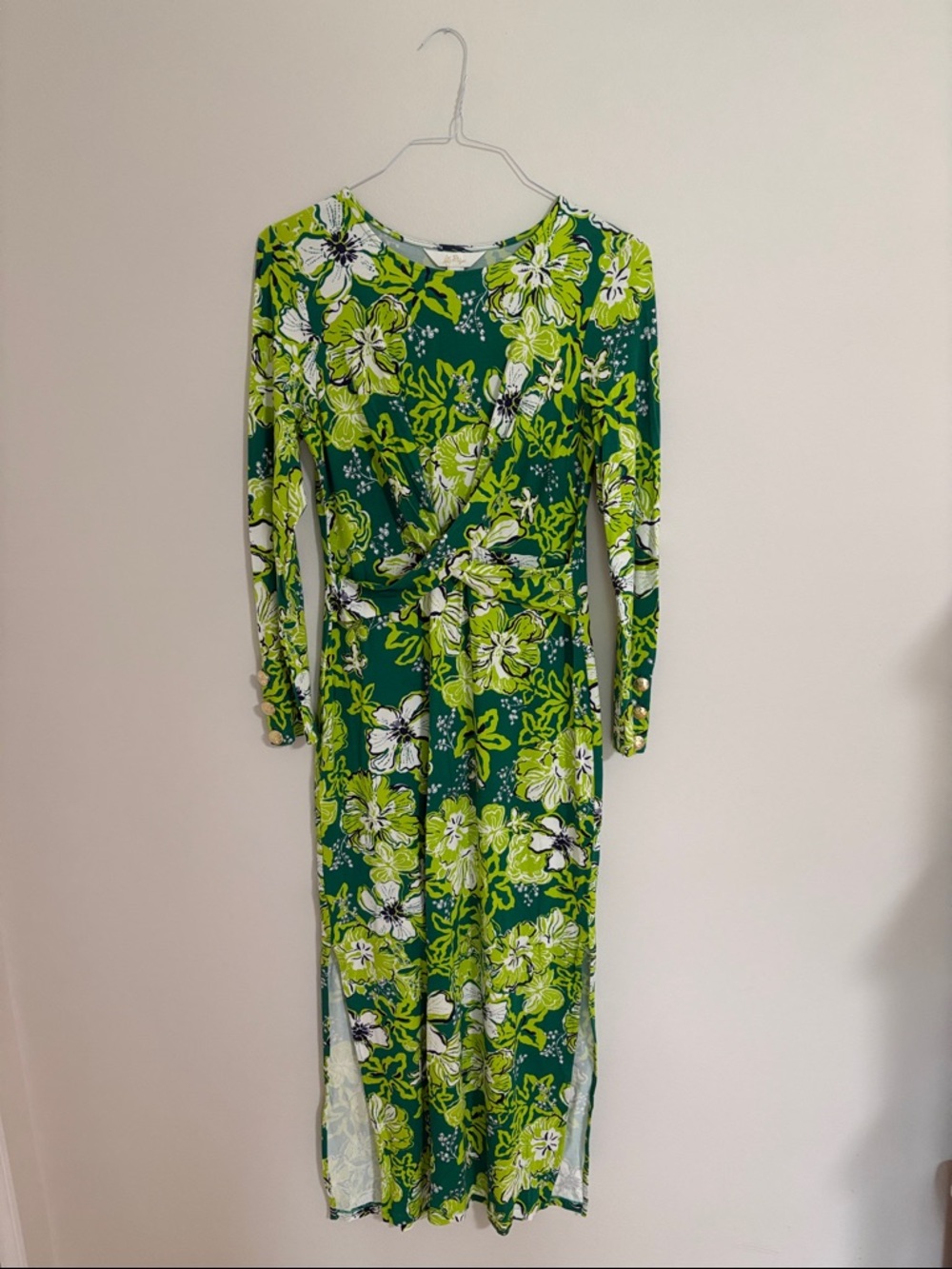 NWT Lilly Pulitzer Green & White Floral Long-Sleeve Maxi Dress